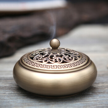 铜盘香炉熏香炉复古风室内仿古薰香炉沉檀香熏炉家用供佛创意摆件