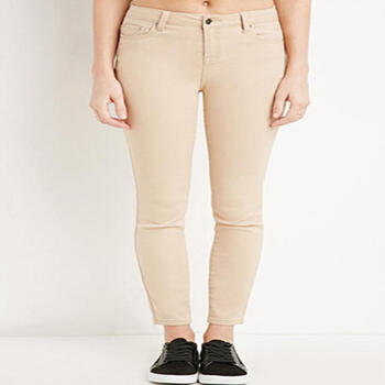 FOREVER21 经典中腰显瘦小脚牛仔长裤 米色 27