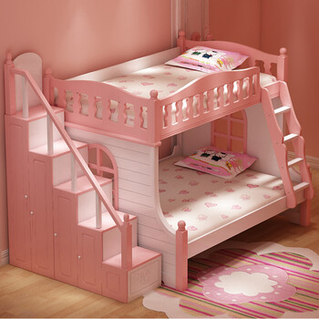床上下床公主床多功能滑梯双层床高低床 粉色双层床 梯柜 1200mm*1900