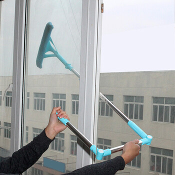 擦玻璃器家用双面擦窗户双层中空清洁器伸缩杆刮水 加长款蓝色