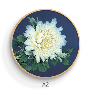 花开富贵牡丹图中式客厅实木圆形装饰画卧室床头挂画走廊玄关壁画 a2