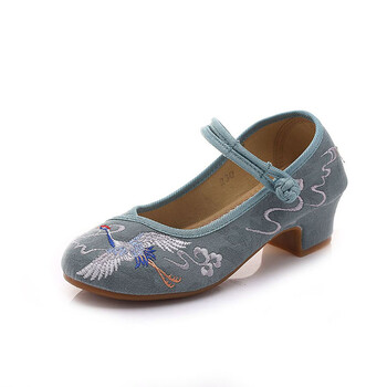 少女大童古代鞋子配汉服旗袍穿绣花演出鞋女童学生走秀布艺高跟鞋