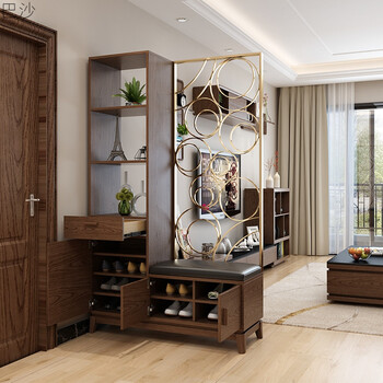 北欧入门玄关柜实木新中式鞋柜换鞋柜屏风柜客厅间厅柜门厅酒柜 方向