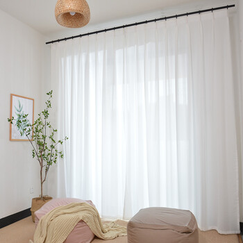 定制客厅白色窗帘透光不透人纱帘阳台卧室隔断加厚白纱简约现代 白色