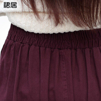 裙居秋冬纯棉中长裙 女装2015新款中长款半身裙 黑色 M