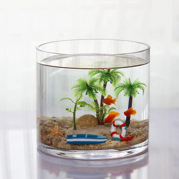 玻璃圆筒鱼缸 办公室桌面鱼缸 生态金鱼缸 加厚圆形鱼缸大号 中号圆筒