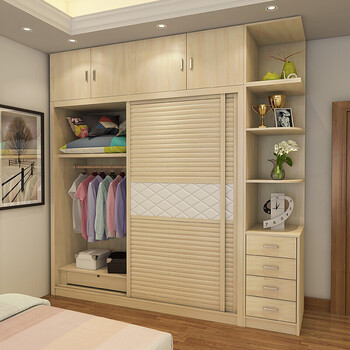 整体 移门 趟门 组装卧室大衣橱家具滑门衣柜 白枫木色1