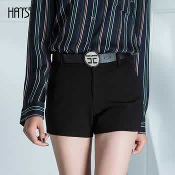 韩氏伊人女裤2016春款新品三分裤女韩版显瘦直筒裤波点短裤19020 黑色