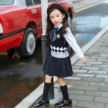 风深圳裤幼儿园园服春秋装小学生校服毛衣背心三件套 黑色女孩3件套