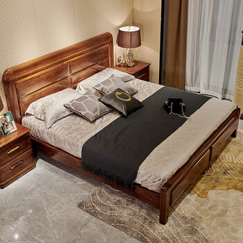 e木e家床实木床赤金檀木现代中式床18m单人床双人床大床现代中式别墅