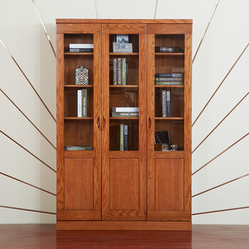 光明家具 实木书柜北美红橡木书柜书架现代中式书柜63102 三门书柜