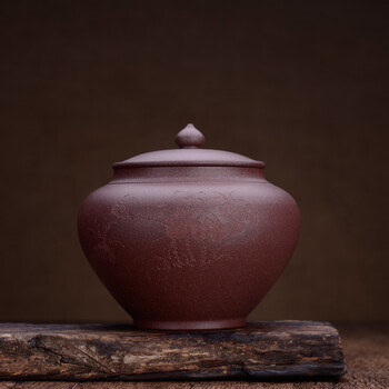 
                                        宏中（hongzhong） 宜兴紫砂 茶叶罐 大号 普洱茶缸 存茶罐 茶叶桶 醒茶茶缸 紫泥-鸟语花香                