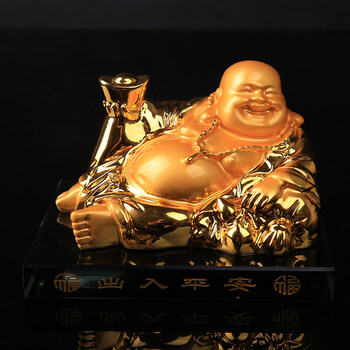 香水创意佛像车载摆件如来弥勒佛笑佛保平安车内装饰汽车摆件 金色