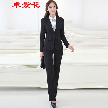 卓紫花2015秋冬职业装女装套装 时尚OL修身西服正装套裤工作服 黑色长裤 M