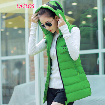 LACLOS 2015新款冬季马甲韩版时尚百搭修身马甲大码连帽马甲女 L8125 黑色 XXXL