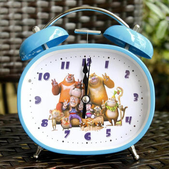 欧兰诗熊出没打铃儿童学生男孩可爱静音动漫闹钟 椭圆蓝色