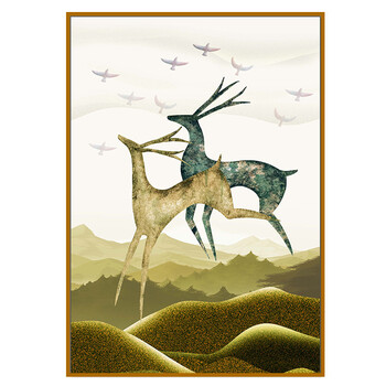 西零小筑发财鹿客厅装饰画 卡通动物沙发书房卧室装饰画sn1610 发财鹿