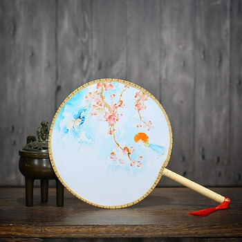 古典宫扇中国画花草水墨画中国风圆扇木柄舞蹈表演扇夏季用扇子 桃花