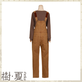 树夏2015秋装新款女装撞色拼接口袋水洗直筒背带休闲裤KA15057Q 古墙棕 S