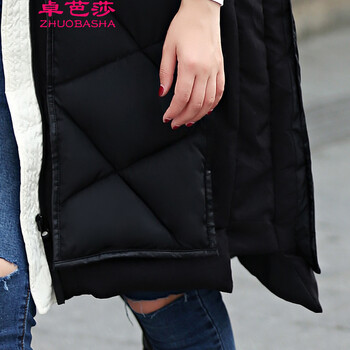 卓芭莎2015韩版时尚长款过膝棉衣女冬装加厚斗篷型羽绒棉服连帽羊羔毛无袖女士棉服棉袄女 黑色 M
