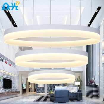 众光led吊灯 厚亚克力吊灯简约现代卧室餐厅灯创意三头餐吊灯免运费 白框黄光 三圈4+6+8 126W