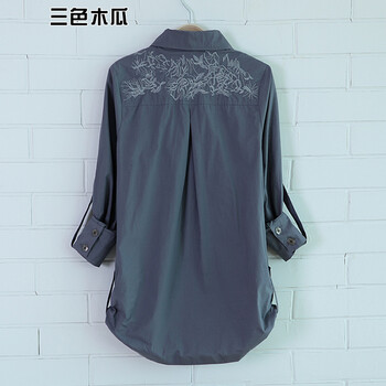 三色木瓜 春秋季女装长袖衬衫女装 妈妈装女长袖衬衫时尚韩版大码显瘦胖妹妹衬衫外套J9025 黄色 L