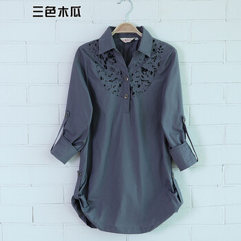 三色木瓜 春秋季女装长袖衬衫女装 妈妈装女长袖衬衫时尚韩版大码显瘦胖妹妹衬衫外套J9025 黄色 L