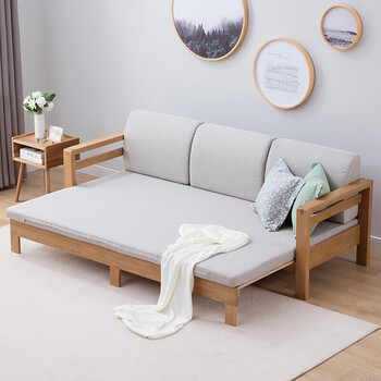 北欧实木沙发床可折叠沙发伸缩沙发简约小户型白橡木多功能家具 胡桃