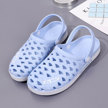 洞洞鞋女沙滩鞋夏季2018韩版防滑休闲包头凉鞋平底越南鞋 天蓝色 按