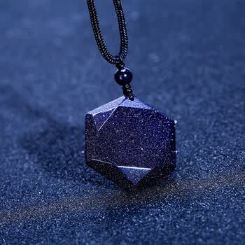 【星空】六芒星蓝砂石吊坠能量石星空石灵摆占卜水晶情侣项链男女 蓝