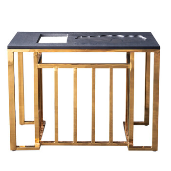 不锈钢茶桌 火烧石功夫茶几阳台高档别墅小茶桌椅组合 镀金茶台 单桌