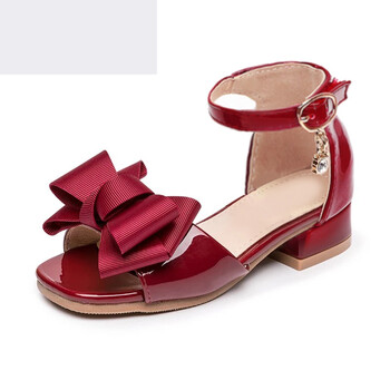 新款韩版夏季公主鞋中大童小高跟鞋蝴蝶结儿童凉鞋女sn9956 红色包跟