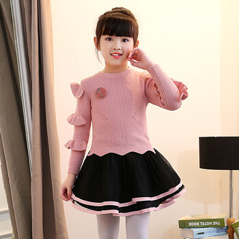 宝宝裙子秋冬女宝宝针织连衣裙女童秋冬装儿童加绒加厚长袖套裙子