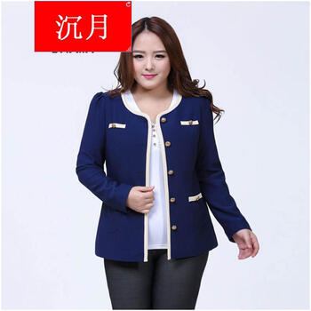 沉月2015新款小西装大码西服修身女士休闲显瘦女西装外套 深蓝色 XL