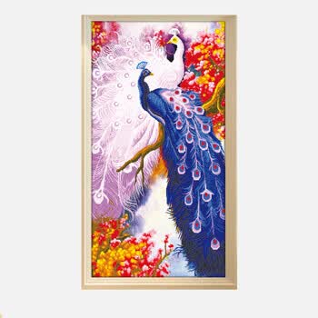 孔雀图贴钻画钻石十字绣砖石秀 异形非满钻【75*134cm