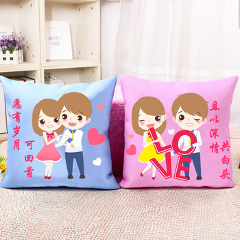新款十字绣抱枕简约现代情侣一对卡通动漫2018线绣抱枕简单刺绣 可