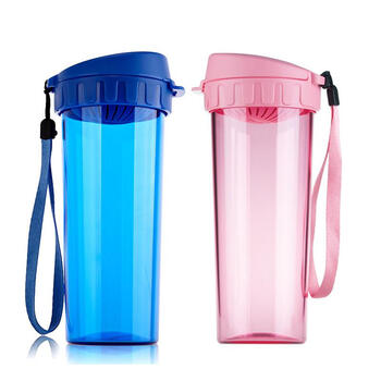 特百惠Tupperware正品茶韵随心杯500ml塑料带盖带茶隔运动水杯子学生水杯儿童水杯 蓝色+新粉色