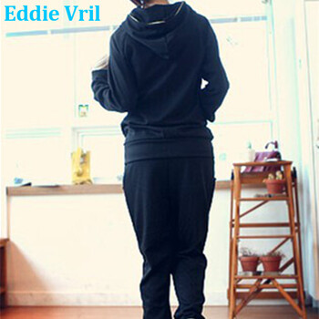 EddieVril 2016秋冬韩版嘻哈街头风时尚连帽 卫衣运动两件套KJ229 黑色 M