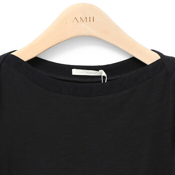 Amii Redefine2015秋冬新文艺修身大码一字领拼接T恤女 暮黑 L