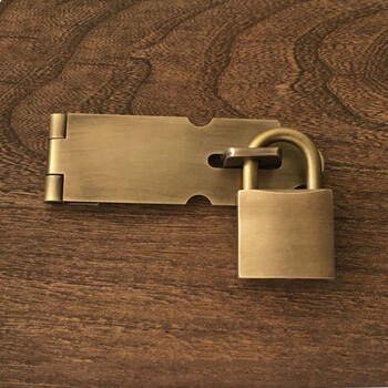 中式仿古黄铜铜锁扣门鼻锁鼻复古门扣搭扣铜门栓插销 中号古铜色带锁