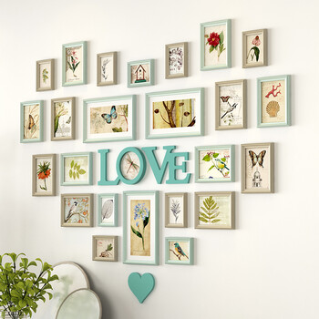 心形照片墙装饰客厅创意个性爱心简约现代相框墙相片挂墙组合套装 月