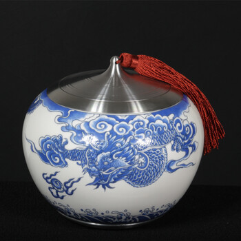 精品99.9%老纯锡罐 纯锡茶叶罐 茶叶盒 陶瓷锡罐 骨瓷手工锡罐 茶罐子茶具套装 锡壶器 奢华加大号龙腾四海喜气红色
