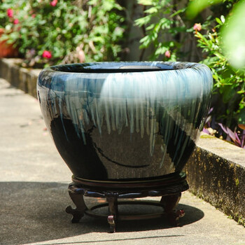 陶瓷鱼缸睡客厅家用荷花缸莲花盆大号庭院大花缸特大养鱼水缸 a款加