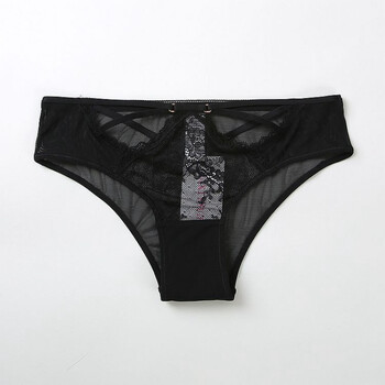 【5条138】性感交叉金属扣网纱镂空三角内裤女 黑色 l
