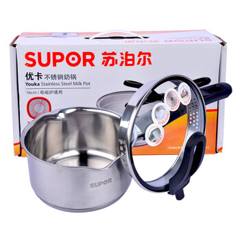 苏泊尔supor304不锈钢汤锅复底奶锅煮锅ST16R1燃气电磁炉通用 16cm