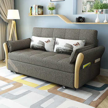 佰志 沙发床 北欧实木懒人沙发 可折叠推拉拆洗布艺1.