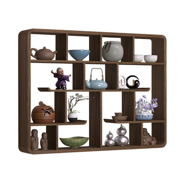 眯逸咪 置物架桌面收纳中式壁挂挂墙式现代简约置物架茶具架古董架