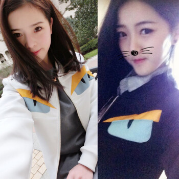 小怪兽2016女式韩国春秋太空棉棒球服囧囧侠短款卫衣外套情侣装潮 黑色 XXL