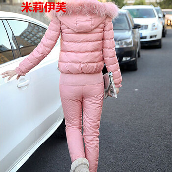 米莉伊芙2015冬装新款休闲女装棉服保暖女棉裤保暖内衣女 三件套 粉色 XL