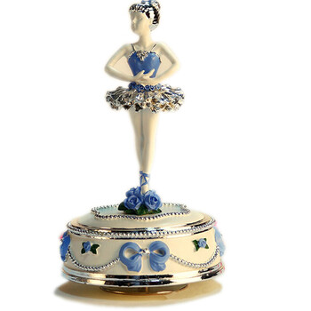 八音盒音乐盒生日礼物芭蕾舞女孩工艺品六一儿童节送男孩女孩 粉蓝色